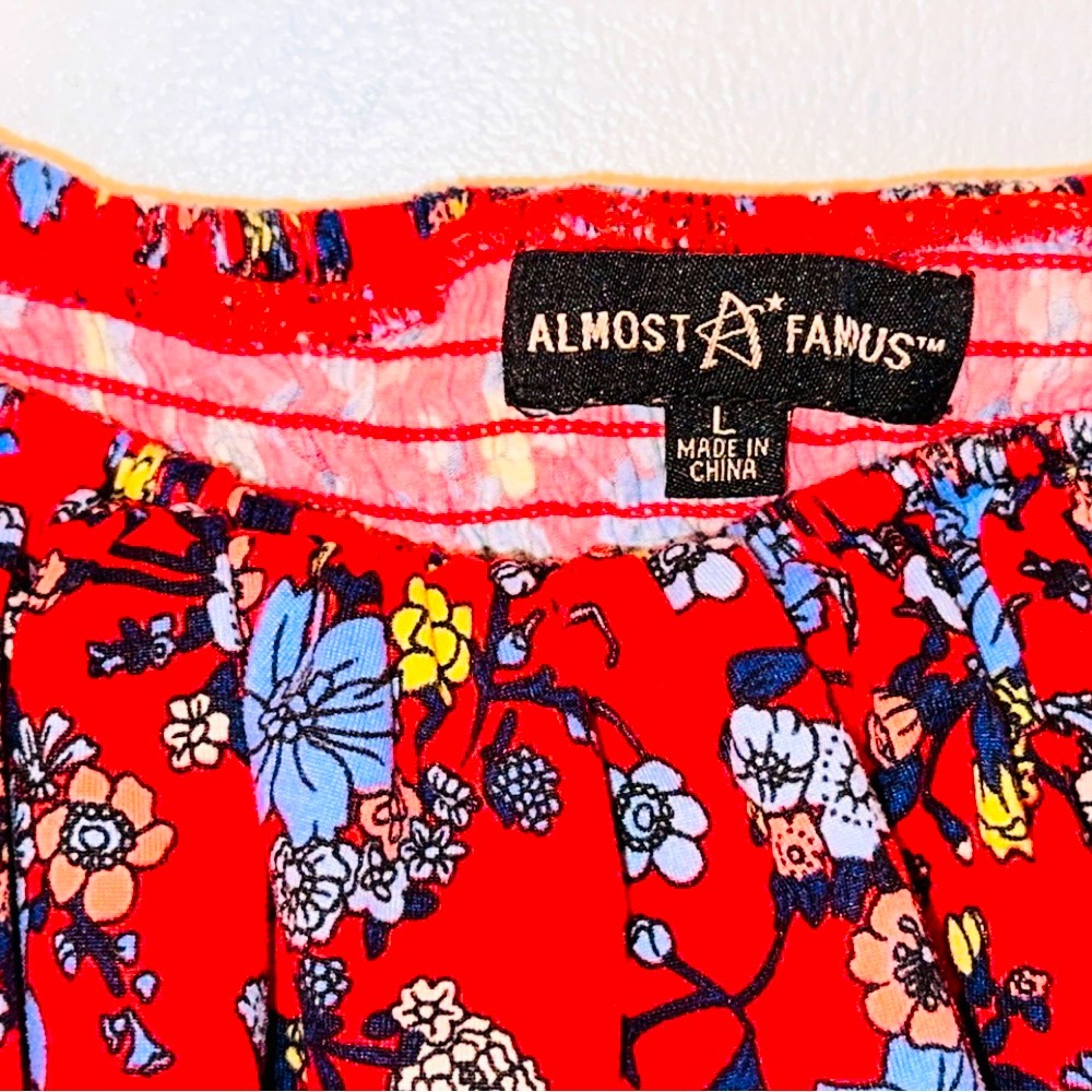 Red floral Blouse/Over The Sholder